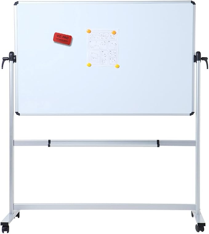 VIZ-PRO Double-Sided Magnetic Mobile Whiteboard, 72 x 40 Inches, Rolling Dry - Image 3