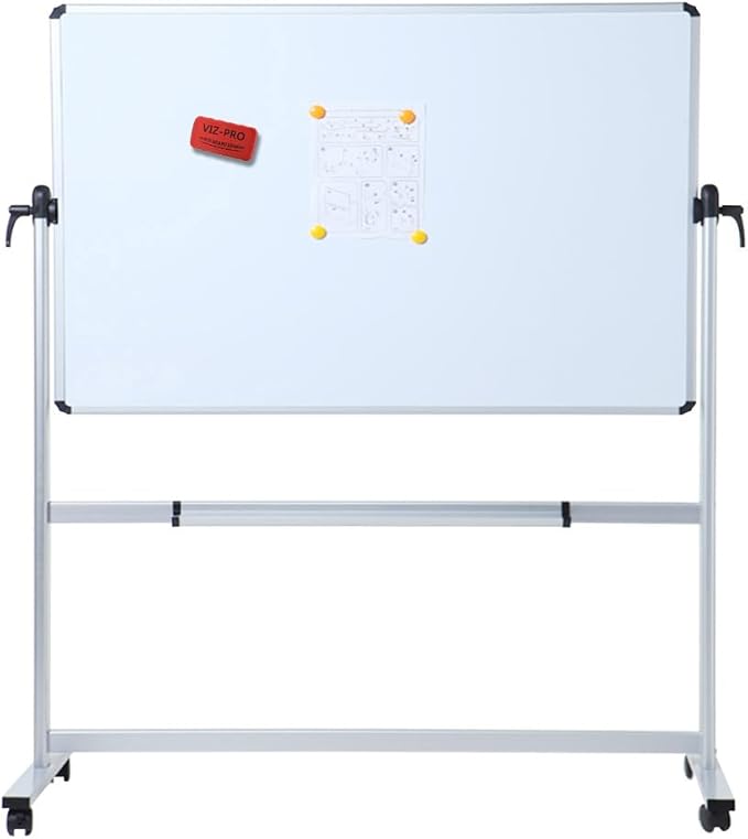 VIZ-PRO Double-Sided Magnetic Mobile Whiteboard, 60 x 36 Inches, Rolling Dry - Image 2