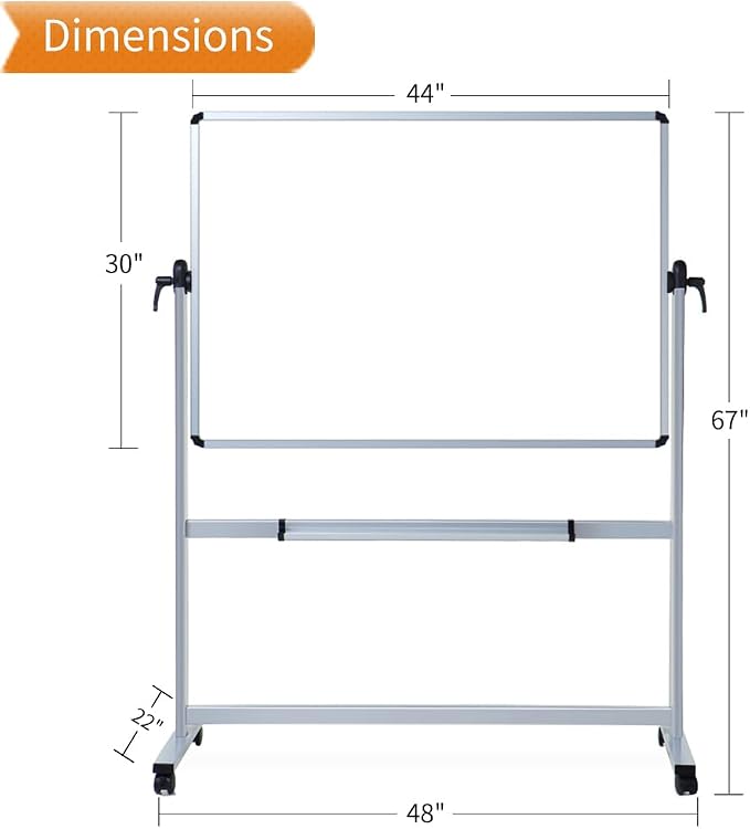 VIZ-PRO Double-Sided Magnetic Mobile Whiteboard, 44 x 30 Inches Aluminium Frame - Image 3