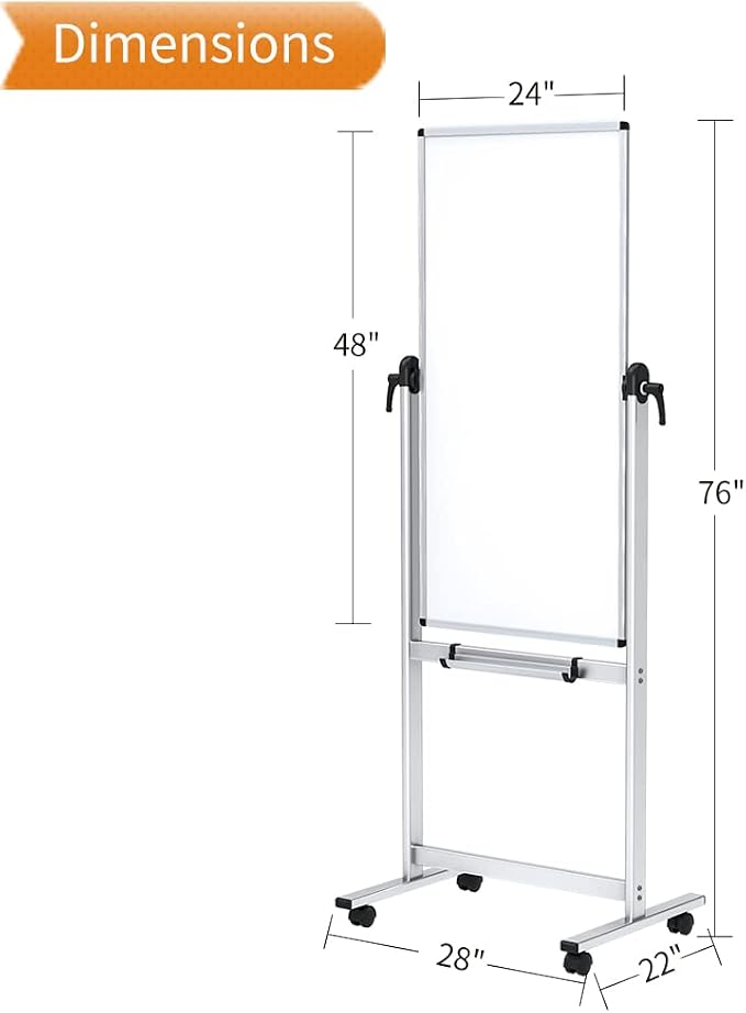 VIZ-PRO Double-sided Magnetic Mobile Whiteboard, 48 x 24 Inches, Portrait - Image 3