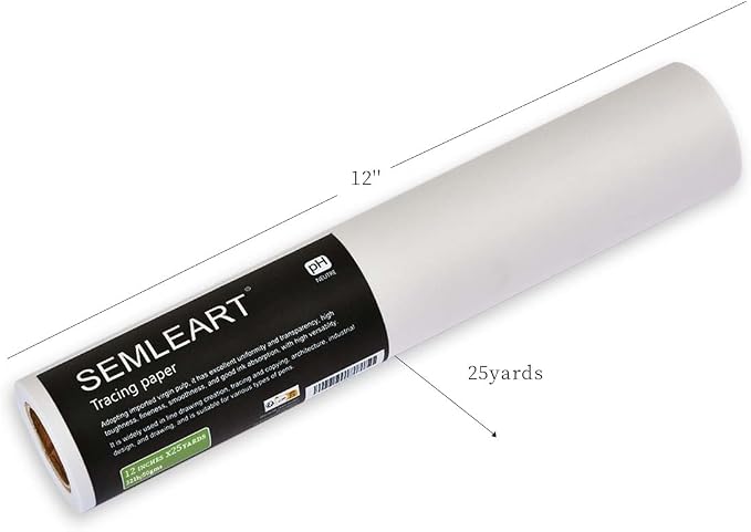 SEMLEART Trace Paper roll 12 inch x 25 Yard, 32lb/50gsm, Translucent White - Image 2