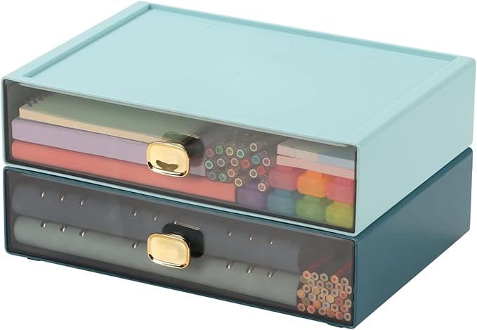 OSteed Spacious Desktop Storage Box, 2 Large Storage Drawers, Stackable Office - Image 4