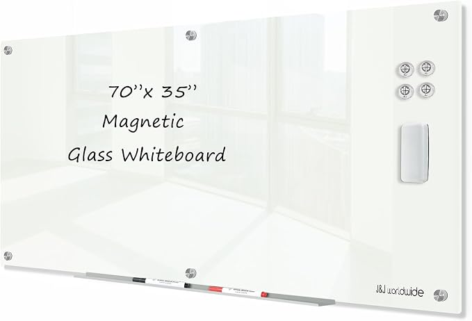 J&J worldwide Glass Dry Erase Board 6' x 3', Glass Whiteboard Magnetic by JJworldwide