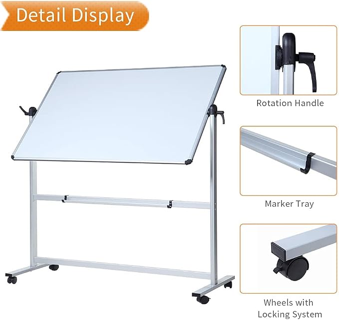VIZ-PRO Double-Sided Magnetic Mobile Whiteboard, 48 x 32 Inches, Aluminium - Image 5
