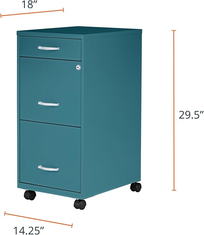 Lorell LYS SOHO Box/File/File Teal Mobile Cabinet, 3 Drawer - Image 2