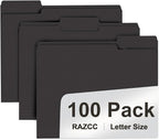 File Folder, RAZCC 100 Pack 1/3 Cut Tab File Folders Letter Size, Folders by RAZCC