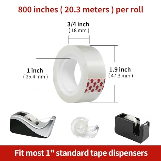 Turxayox 24 Rolls Transparent Tape Refills, 3/4 x 800 Inches, Glossy Gift - Image 2