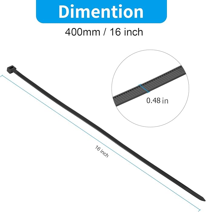 XINGO 16 inch Black Zip Ties Heavy Duty 60 PCS, 250 LBS Ultra Strong Plastic - Image 2