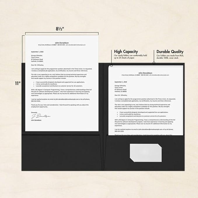 LUXPaper 9" x 12" Presentation Folders | Two Pocket | Midnight Black | 100lb. - Image 5