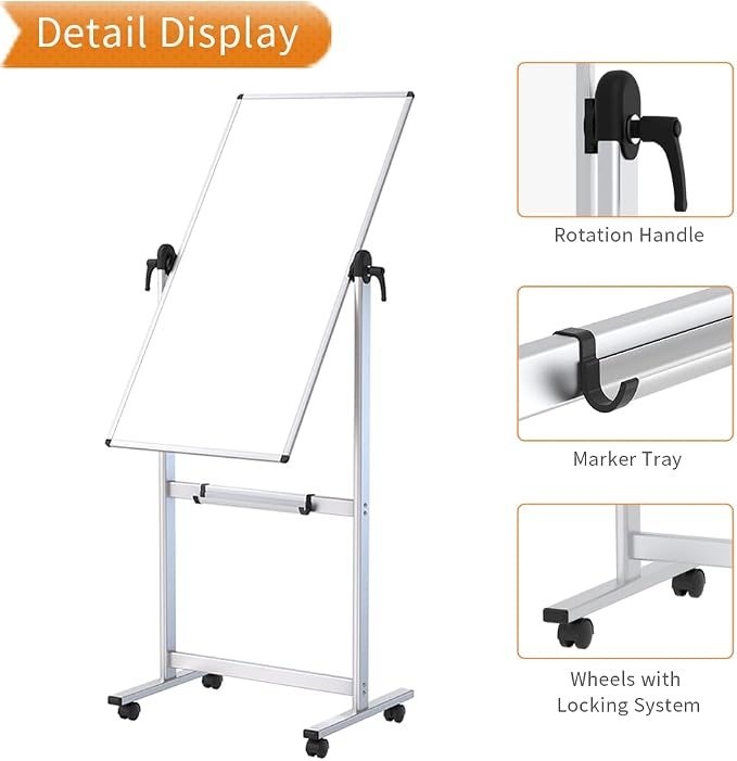 VIZ-PRO Double-sided Magnetic Mobile Whiteboard, 48 x 24 Inches, Portrait - Image 5