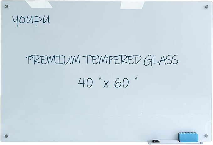 Magnetic Glass Writeboard 40"x60" Premium Tempered Dry Erase Boards Wall by YoupuStationery