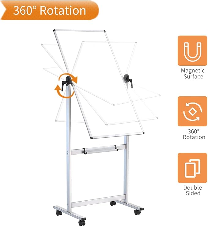 VIZ-PRO Double-sided Magnetic Mobile Whiteboard, 48 x 24 Inches, Portrait - Image 4