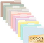 SUNEE File Folders, 30 Pack Manilla Folders 8.5 x 11, 10 Colors Folder Office by SUNEE