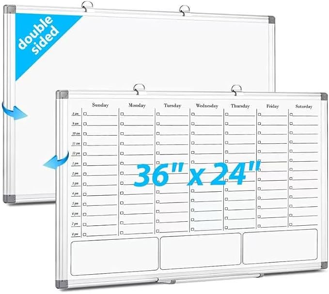 White Board Dry Erase Calendar for Wall, Magnetic Weekly Schedule-Board by ONAVIA