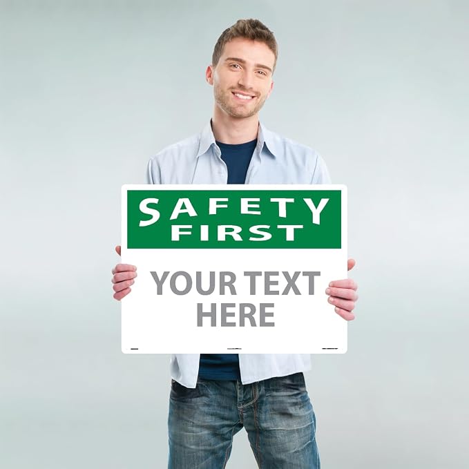 Custom OSHA Style Safety First Sign 18" x 24" Plastic Sign, Customizable "Your - Image 2