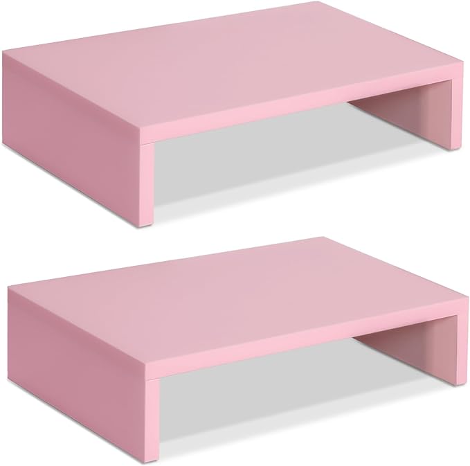 TEAMIX Pink Monitor Stand Riser-2 Pack, Wood 2 Tier Adjustable Monitor Stand by TEAMIX