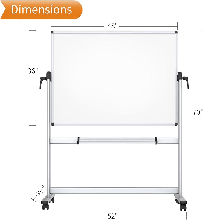 VIZ-PRO Double-Sided Magnetic Mobile Whiteboard, 48 x 36 Inches, Aluminium - Image 2
