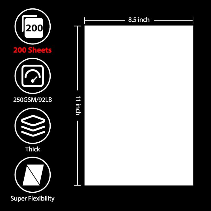 OcePor 200 Sheets White Cardstock 8.5” x 11”, 92lb/250gsm Card Stock, Thick - Image 2