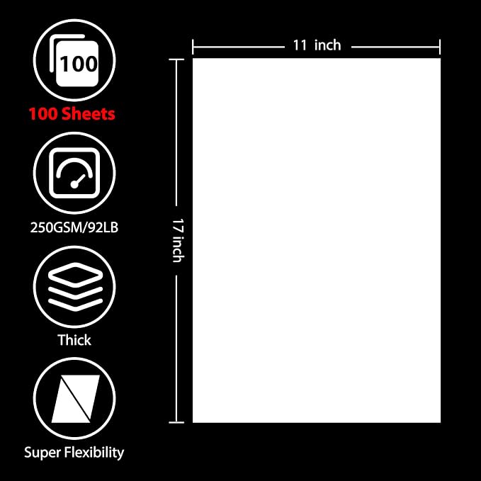 OcePor 100 Sheets White Cardstock 11” x 17”, 92lb/250gsm Card Stock, Thick Card - Image 2
