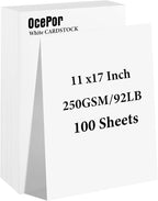 OcePor 100 Sheets White Cardstock 11” x 17”, 92lb/250gsm Card Stock, Thick Card by OcePor