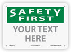 Custom OSHA Style Safety First Sign 7" x 10" Aluminum Sign, Customizable "Your by NMC