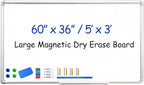 DEVELOP Large Magnetic Dry Erase White Board 60 x 36 Inches, Wall-Mounted 5' x by DEVELOP