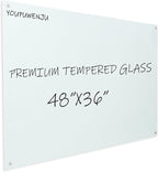Magnetic Glass Writeboard 48"X36" Premium Tempered Dry Erase Boards Wall by YoupuStationery