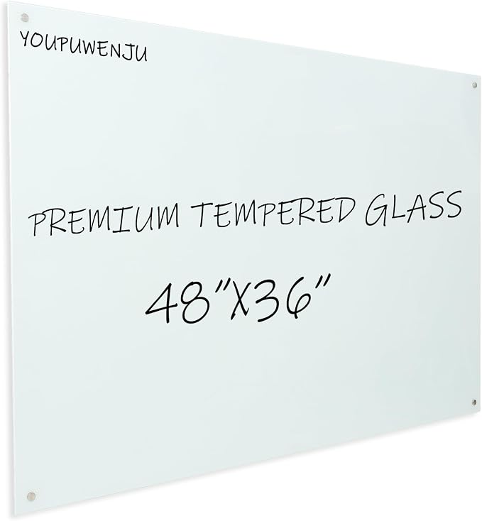 Magnetic Glass Writeboard 48"X36" Premium Tempered Dry Erase Boards Wall by YoupuStationery