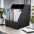 KINGFOM Desktop Wooden Leatherette Magazine File Holder-Organizer-3 Compartment - Image 7