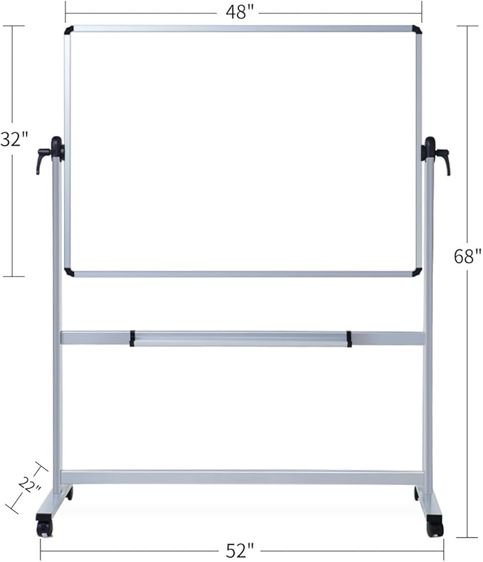 VIZ-PRO Double-Sided Magnetic Mobile Whiteboard, 48 x 32 Inches, Aluminium - Image 3