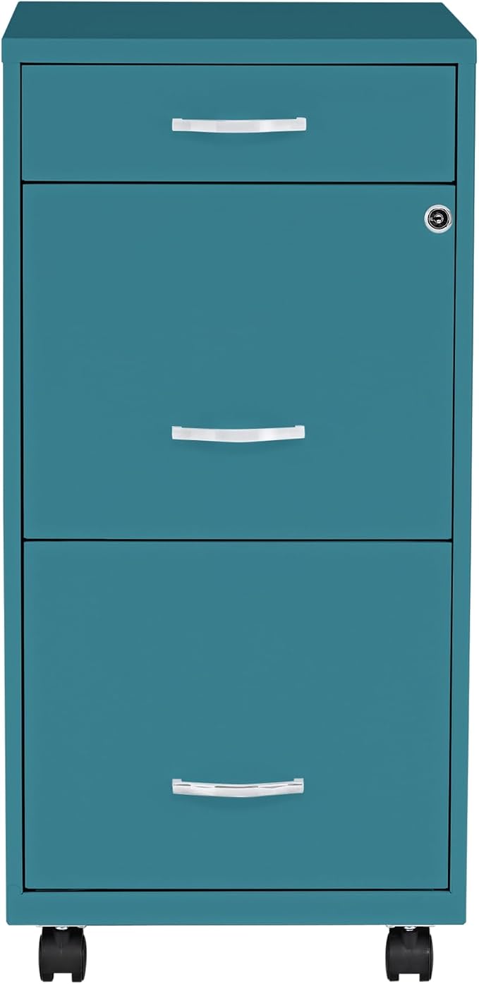 Lorell LYS SOHO Box/File/File Teal Mobile Cabinet, 3 Drawer - Image 3