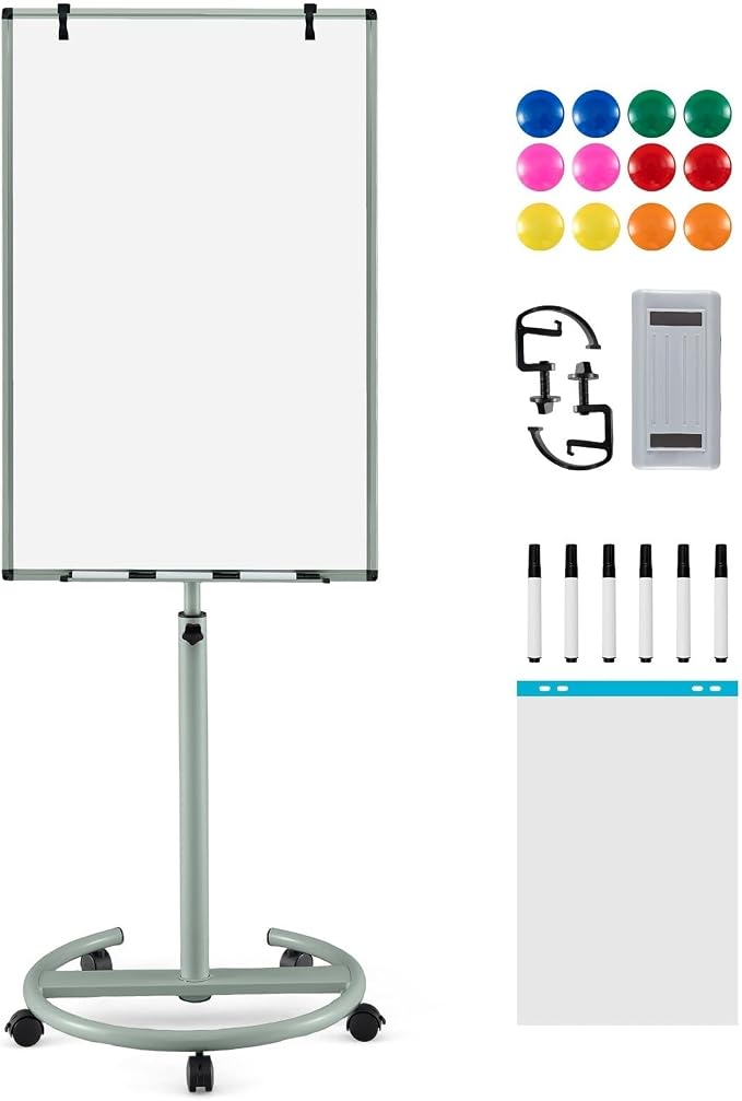 Goplus 40” x 26” Rolling Whiteboard, Height Adjustable Magnetic Dry Erase Board by Goplus