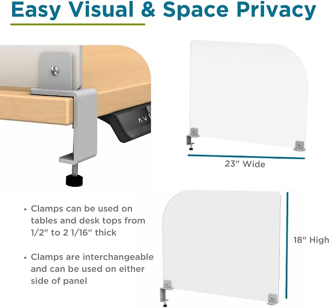 VaRoom Studio Wing Desktop Privacy Panel – Frosted Acrylic Clamp-on Desk - Image 4