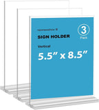 newnewshow Acrylic Sign Holder 5.5x8.5 Inch 3 Pack Vertical T Shape by NEWNEWSHOW