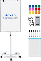 Goplus 40” x 26” Rolling Whiteboard, Height Adjustable Magnetic Dry Erase Board by Goplus