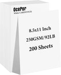 OcePor 200 Sheets White Cardstock 8.5” x 11”, 92lb/250gsm Card Stock, Thick by OcePor
