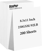OcePor 200 Sheets White Cardstock 8.5” x 11”, 92lb/250gsm Card Stock, Thick by OcePor