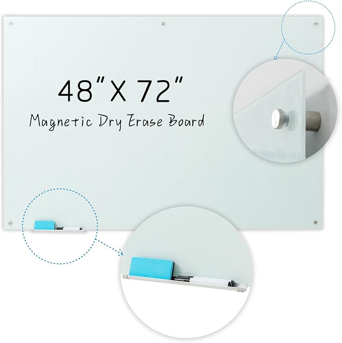 Gooderboard Glass Magnetic White Board – 72 x 48 Inches Dry Erase Frameless - Image 2