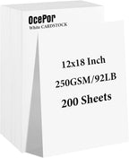 OcePor 200 Sheets White Cardstock 12” x 18”, 92lb/250gsm Black Card Stock by OcePor