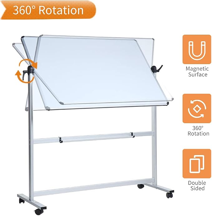VIZ-PRO Double-Sided Magnetic Mobile Whiteboard, 44 x 30 Inches Aluminium Frame - Image 5