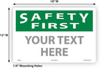 Custom OSHA Style Safety First Sign 12" x 18" Aluminum Sign, Customizable "Your - Image 6