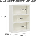 Bevfint 43 in Tall Bookcase, 3-Tier Bookshelf Open Storage, 33 inch Wide Floor - Image 3