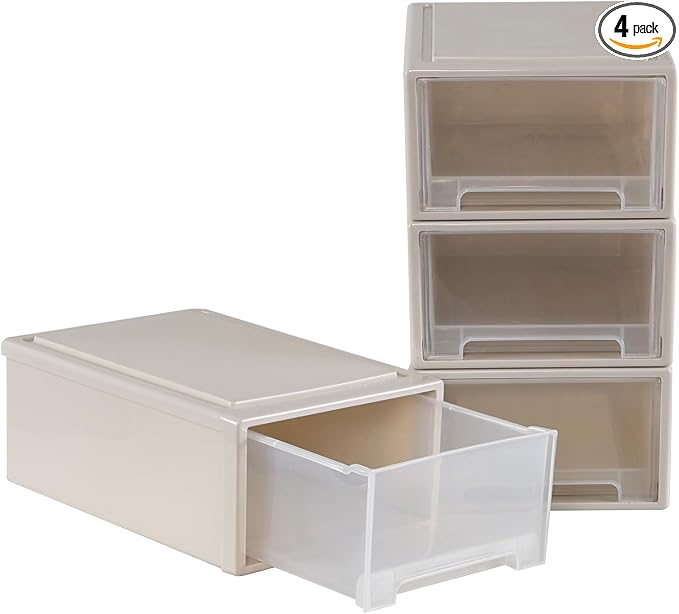 Xyskin 4-Pack 12 Quart Plastic Compact Stacking Drawer Unit, Stackable Desktop by Xyskin