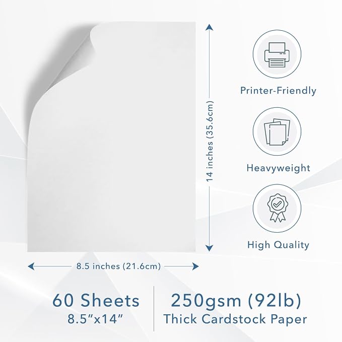 MOS White Legal Cardstock Paper 8.5 x 14 Inch — Heavyweight 250 GSM Cover Stock - Image 2