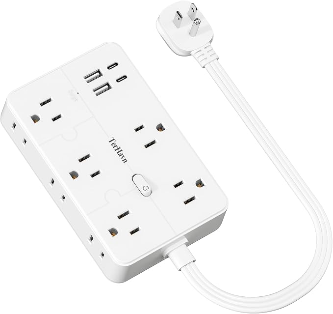 Surge Protector Power Strip 1 FT Flat Extension Cord ，10 AC Outlets & 4 USB by Unknown
