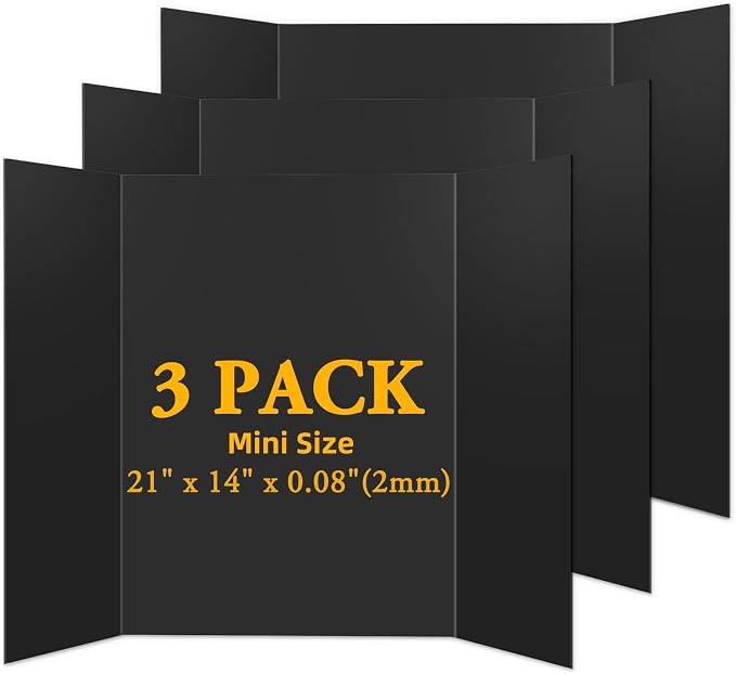 AKONEGE 3PCS Small Trifold Poster Board, 21 x 14 Inches Black Corrugated by AKONEGE