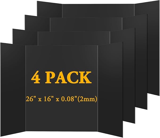 AKONEGE 4PCS Medium Trifold Poster Board 26" x 16" Black Tri Fold Presentation by AKONEGE