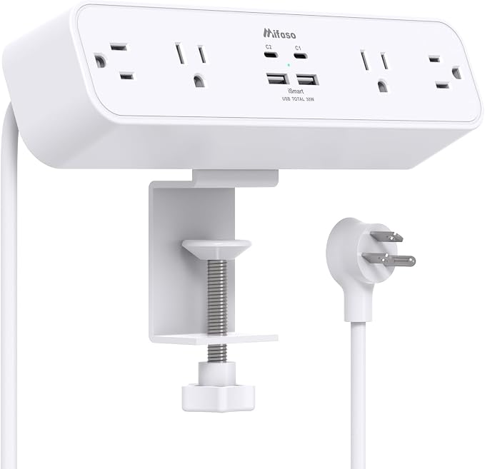 PD40W Desk Clamp Power Strip, Desktop Mount Surge Protector, Fast Charging by Mifaso