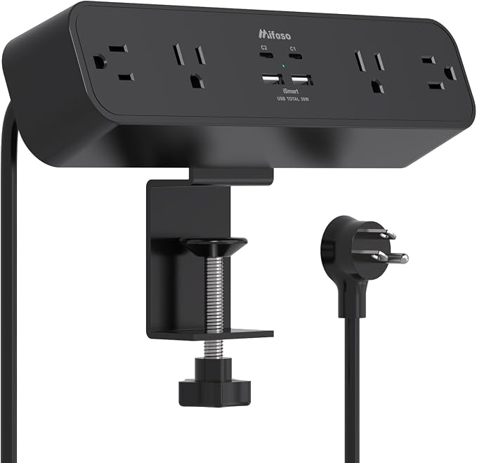 PD30W Desk Clamp Power Strip, Desktop Mount Surge Protector, Fast Charging by Mifaso