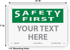 Custom OSHA Style Safety First Sign 7" x 10" Aluminum Sign, Customizable "Your - Image 6